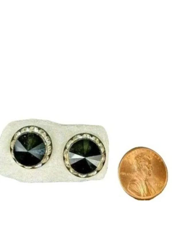 Vintage Black Faceted Stud Earrings With Rhinestone Halo A300 - Image 4