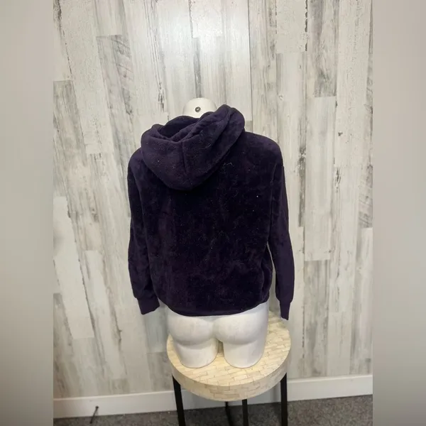 No Boundaries Dark Purple Fleece Fuzzy Hoodie Womens Size Small S Teddy Pullover - Image 3