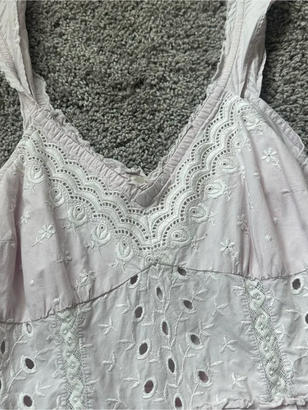LoveShackFancy Pale Pink Eyelet Cotton Mini Dress - Image 4