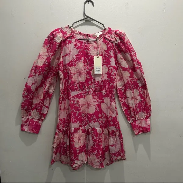 NWT Pink Loveshackfancy Floral Cotton Silk Teyana Mini Dress Holiday Sun Fuschia - Image 4