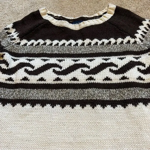 Brown and cream intarsia knit oversized sweater, size XS - Image 5