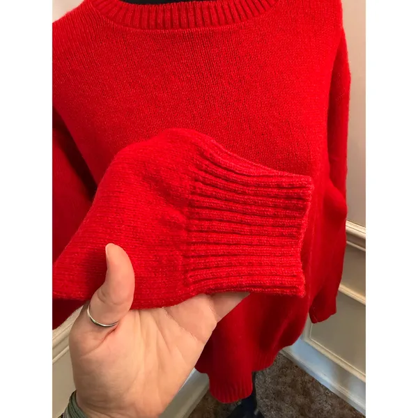 Vtg Jantzen Tomato Red Wool Knit Crewneck Sweater Vibrant Minimalist Pullover - Image 2