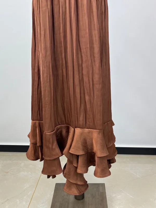 NWOT Farm Rio Ruffled Sleeveless V-Neck Midi Dress Brown Size L - Image 6