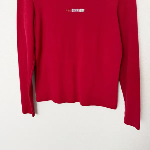 [Vintage] 90s Gap Red Stretch Cotton Long Sleeve T-Shirt Rhinestones Sz Medium M - Image 4