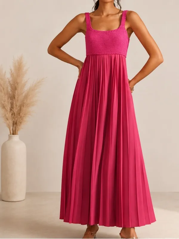 Anthropologie x Mare Mare Pleated Two Piece Resortwear Maxi Dress in Hot Pink - Image 9