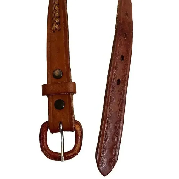 Brown Leather Weaved Western Bohemian Buckle One Size - Image 3