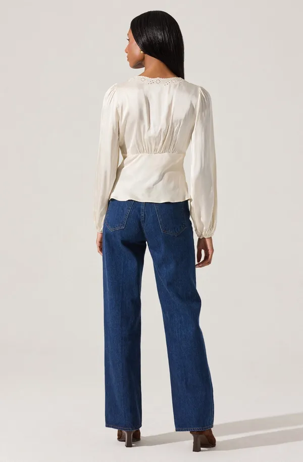ASTR The Label Roya Eyelet Trim Satin Top - Image 2