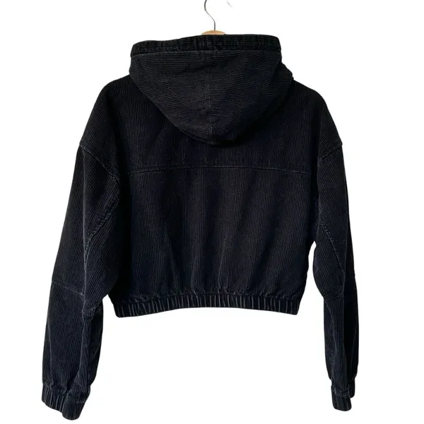BDG Urban Outfitters S Cropped Corduroy Jacket Women's Black Hooded 90s Y2K - Image 2