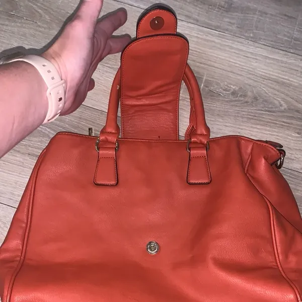 Charming Charlie Orange Handbag Satchel Zip Buckle - Image 4