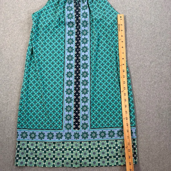 Max Studio Women's Small Halter Neck Shift Dress Teal Green Sleeveless Geometric - Image 5