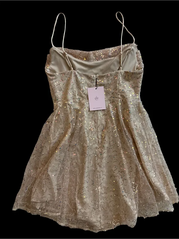 Hello Molly Beige Sequin Mini Dress with Spaghetti Straps - Image 2