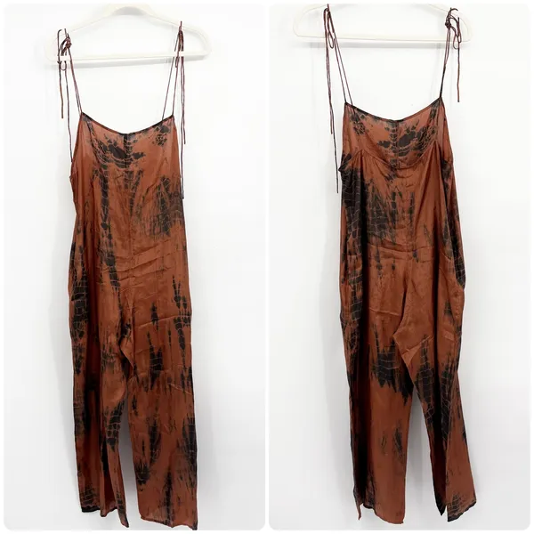 Fara Boutique Womens Mysore Tigers Eye Tie Dye Silk Boho Artsy Earthy Jumpsuit S - Image 3