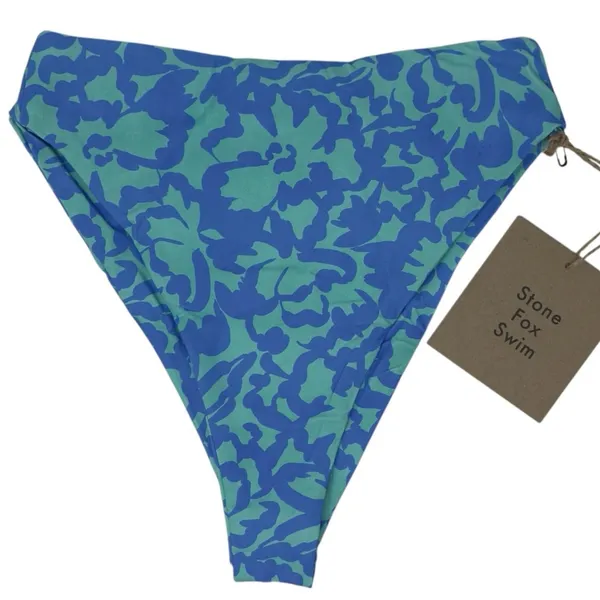 Stone Fox Swim Sumatra Bikini‎ Bottom Ocean Bloom Blue High Rise Cheeky Size XS - Image 4