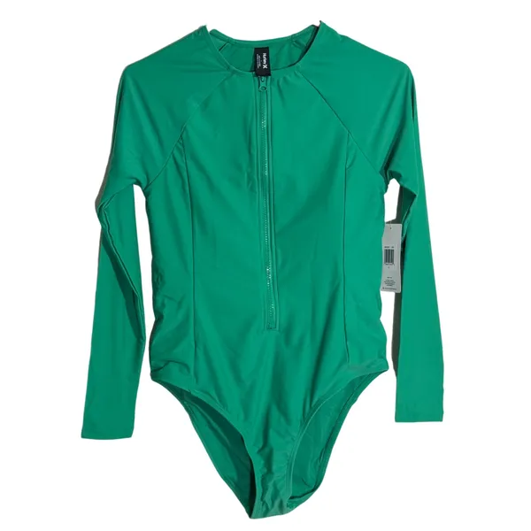 NWT Hurley Tropical Tree Green Long Sleeve One-Piece Swimsuit - Small - Image 7