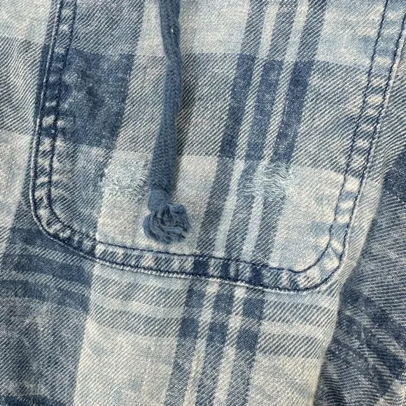 American Eagle‎ Outfitters Womens Plaid Cropped Hoodie Shirt XXS Blue Distressed - Image 7