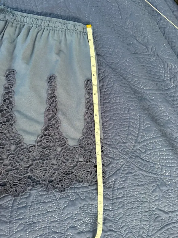 Anthropologie Elevenses Navy Blue Lace Drawstring Linen Shorts Size XL - Image 6