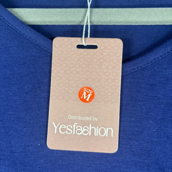 Yesfashion Navy Blue V-Neck Top Double‎ Layer Ruffle Short Sleeve Blouse Medium - Image 6