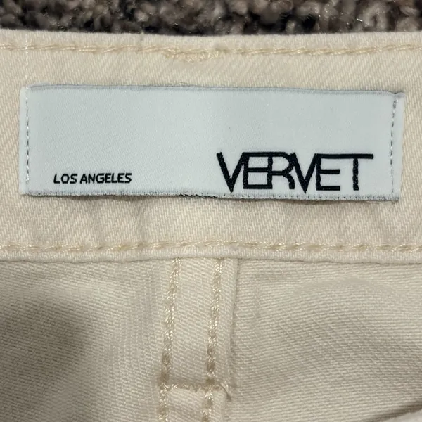 VERVET Women's Beige Denim Jeans Size 28 High Rise Wide-Leg Distressed Raw Hem - Image 6