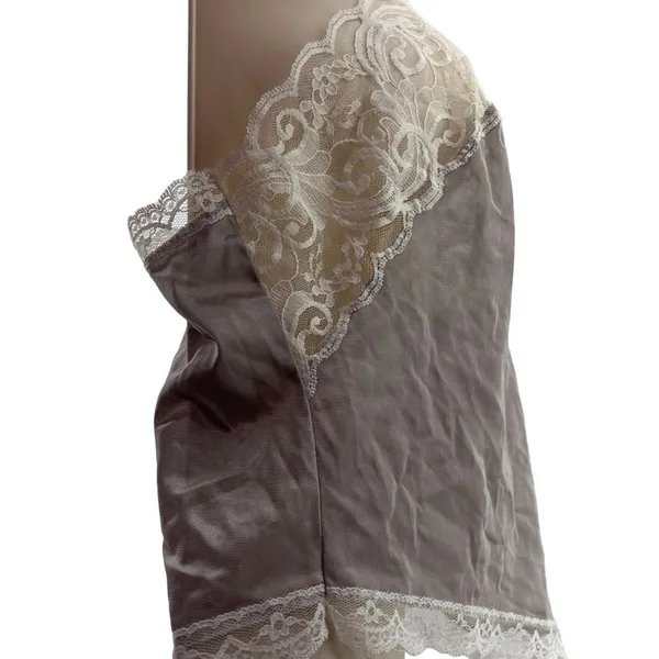 Vintage Pollinaise Silver Grey Cream Lace Camisole Nylon Womens 34 - Image 4