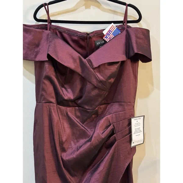 Xscape Andie Off the Shoulder‎ Ruffle Taffeta Gown Size 20W Wine - Image 6