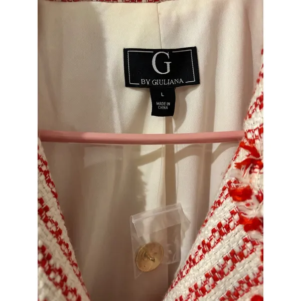G by Giuliana Red White Striped Tweed Fringe‎ Double Breasted Blazer Large - Image 2