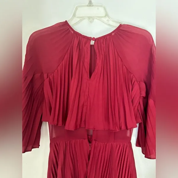 ASOS Pleated Sheer Crop Top Midi Dress Burgundy Size 2 Special Occasion - Image 13