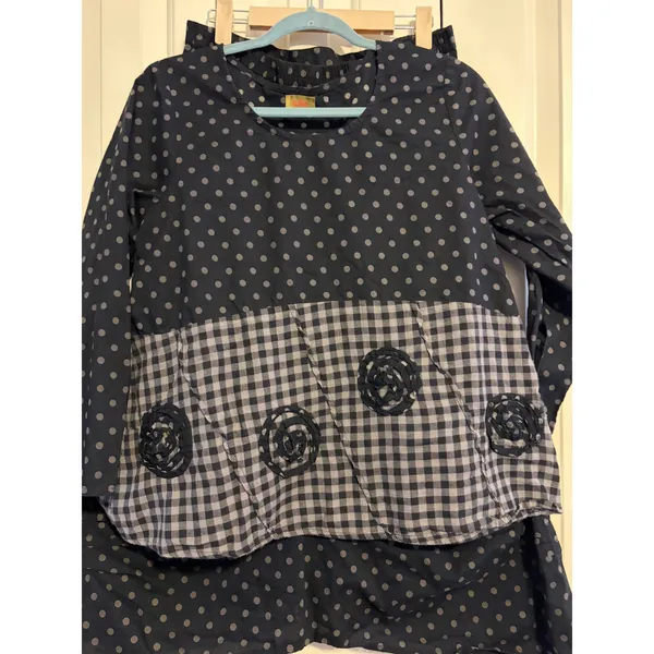 Tulip Women's Polka Dot Gingham Patchwork‎ Boho Style Top & Skirt Set XS - Image 5