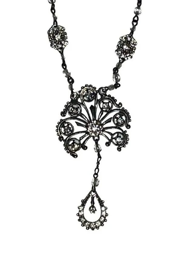 Victorian Crystal & Rhinestone Double Pendant Necklace - Image 3