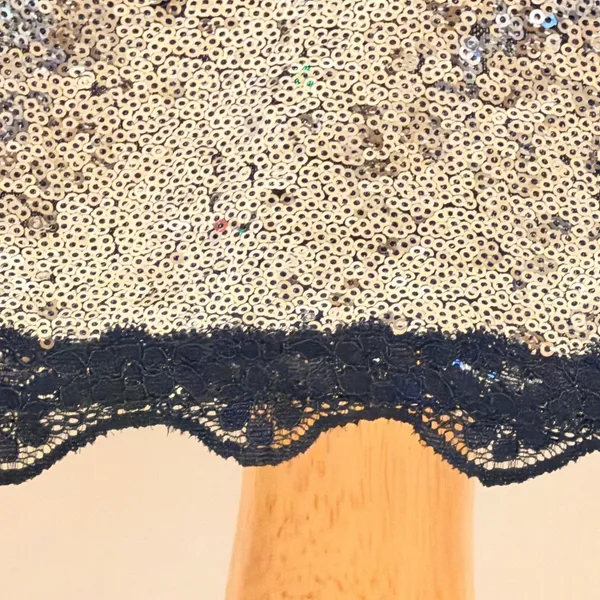 No Boundaries Sequin Cropped Skirt Set Sz L Silver Black Lace Trim Party Glam - Image 6