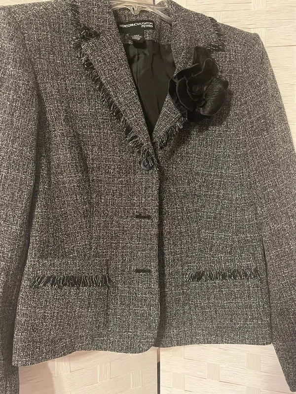 Norton McNaughton Women's Tweed Fringe Blazer Black White Sz 10P - Image 6