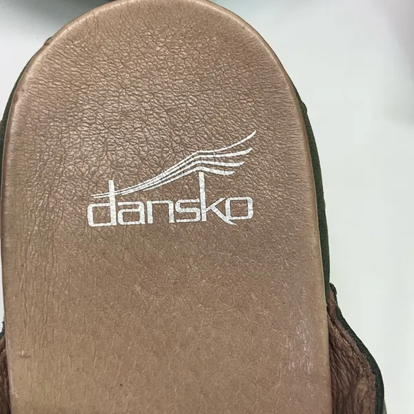 Dansko Fringe‎ Mules Sz 9 EU 42 Olive Green 3” heel New - Image 11