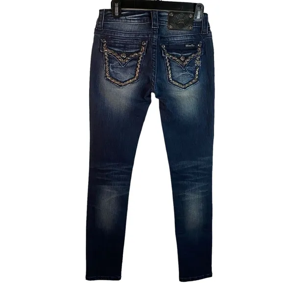 New Miss Me Jeans Womens Size 26 skinny dark Denim Embellished stitched‎ Pockets - Image 8