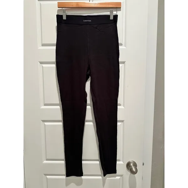 Calvin Klein‎ Womens Black Cotton Stretch Rib Leggings QS7220-002 Size M NWT - Image 2
