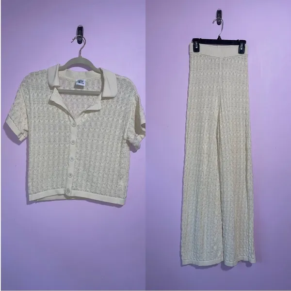 Princess Polly Elizondo Set Womens Size XS Cream Crochet Knit Wide Leg Resort - Image 2
