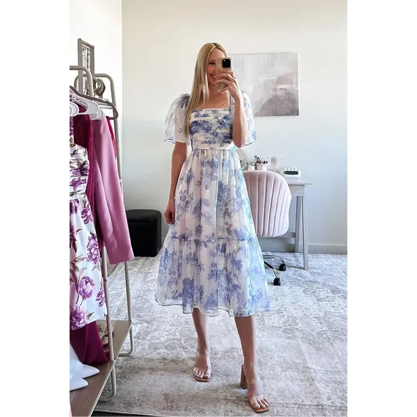 Abercrombie & Fitch The A&F Emerson Angel Sleeve Midi Dress Size S Blue - Image 2