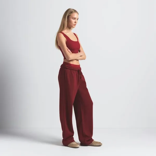 Skims Cotton Fleece Classic Straight Leg Pant Merlot medium new with tags - Image 2