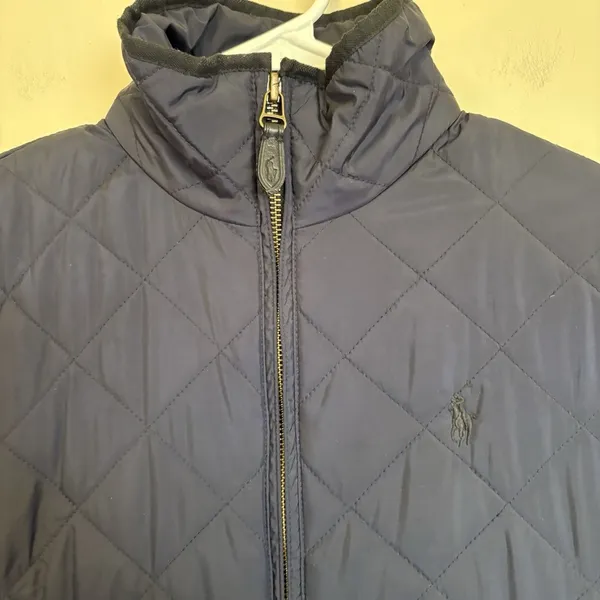 Ralph Lauren Sport Jacket Quilted Light Puffer Navy Coat Small Accent Cuffs Logo - Image 4