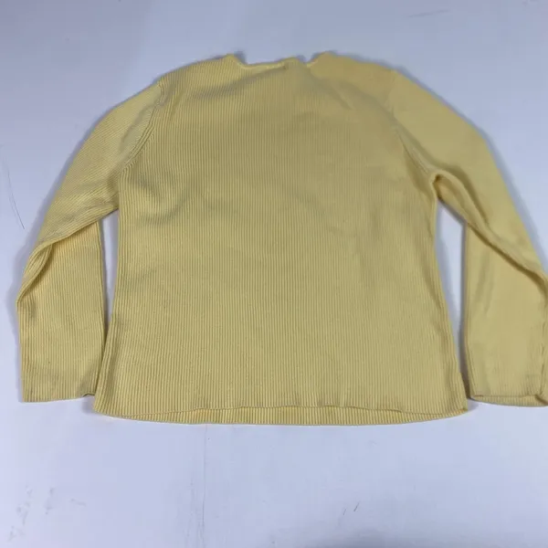 LL‎ Bean Sweater Womens XL Yellow Ribbed Knit V Neck Long Sleeve Cotton Pullover - Image 7