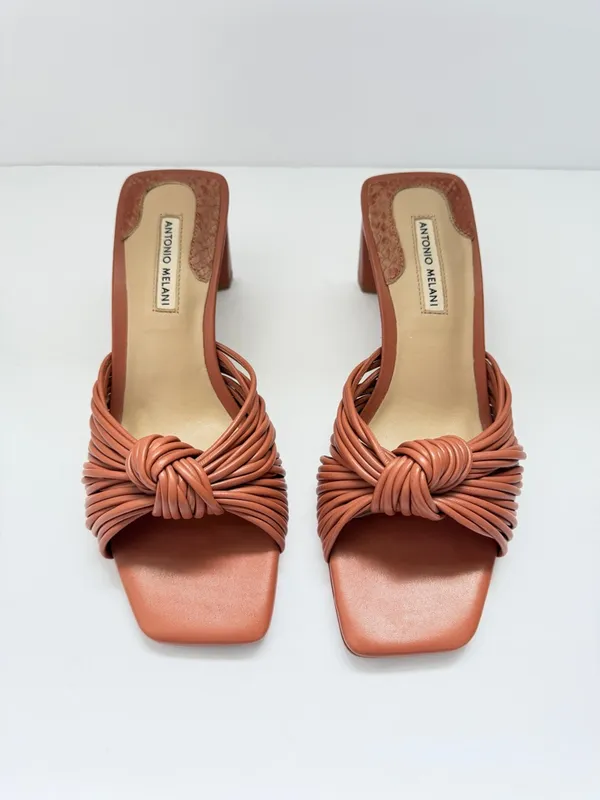 Antonio Melani Leather Knot Strap mule block Heel Slide Sandals‎ 6.5 Chic Summer - Image 9