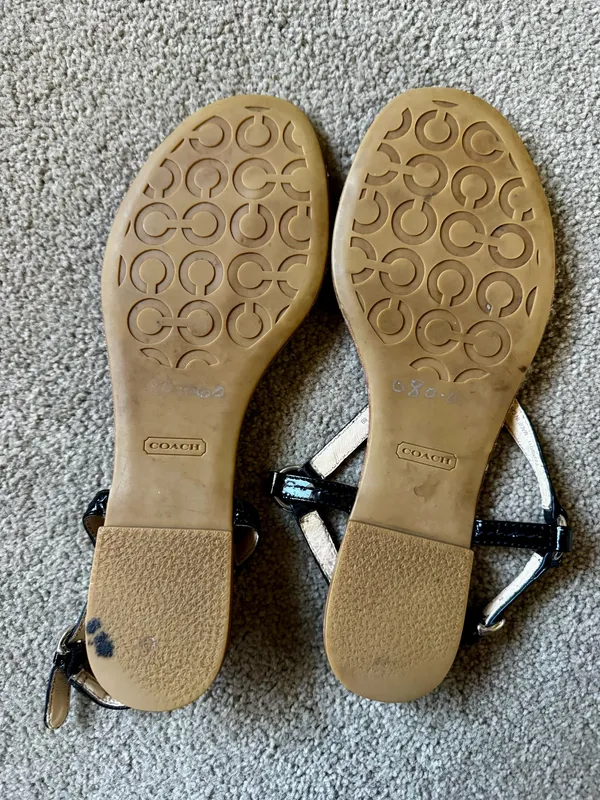 Coach Women's Black Patent Leather T-Strap Sandals - Image 4