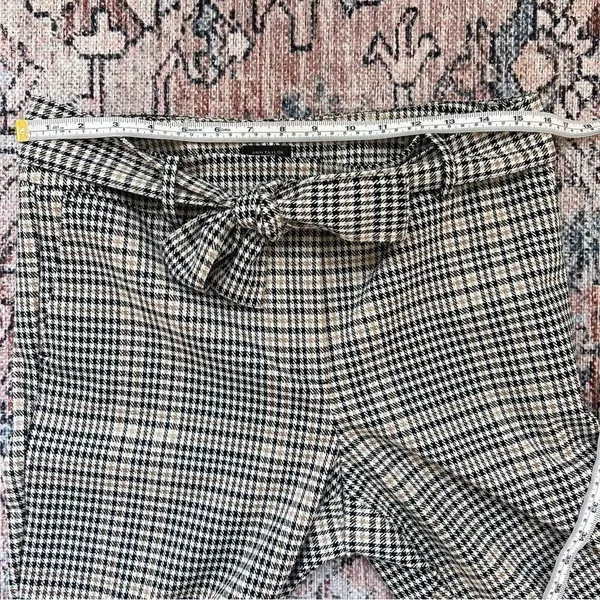 Ann Taylor Factory Houndstooth Plaid Checkered Pants Tie Belt Black White Tan 8 - Image 9