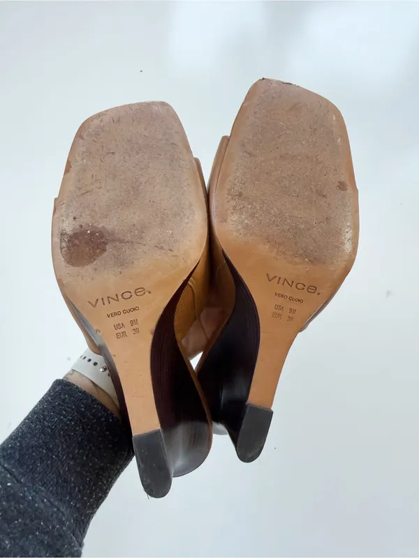 VINCE Pia Leather Wedge Sandals - Tan Size 9 - Image 7