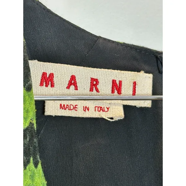Marni Sleeveless Top Womens 44 Green Black Chevron Silk Blend Made in Italy - Image 5