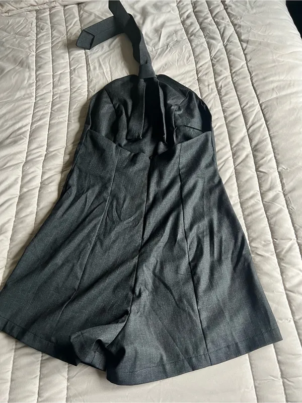 Women's Black Halter Tie Romper - Image 3