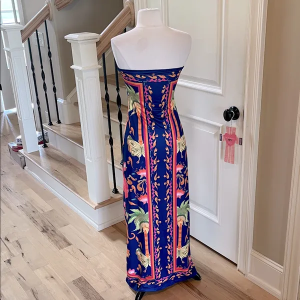 SheIn Colorful Vibrant Maxi Dress Strapless Blue Gold Multicolor New - Image 6