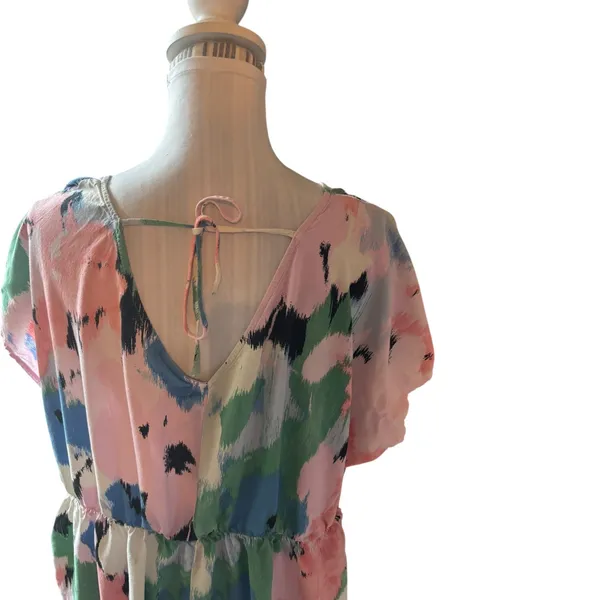 Ava & Viv V-Neck Mini Pink Floral A-Line Dress Size 1X - Image 4