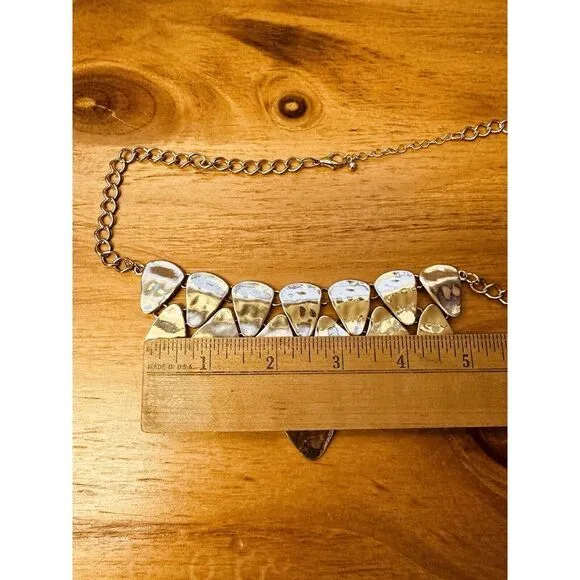 Hammered Like Flat Stones Gold Tone 16" Adjustable Necklace‎ Statement Piece - Image 7