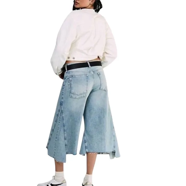 Free People We The Free Ripple Wide Leg Pieced Cropped Denim Button Fly Jeans 26 - Image 4