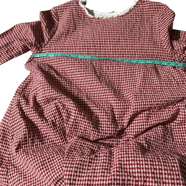 Red Gingham Long Dress with Lace Hem, put to pit 20", length 44" - Image 4