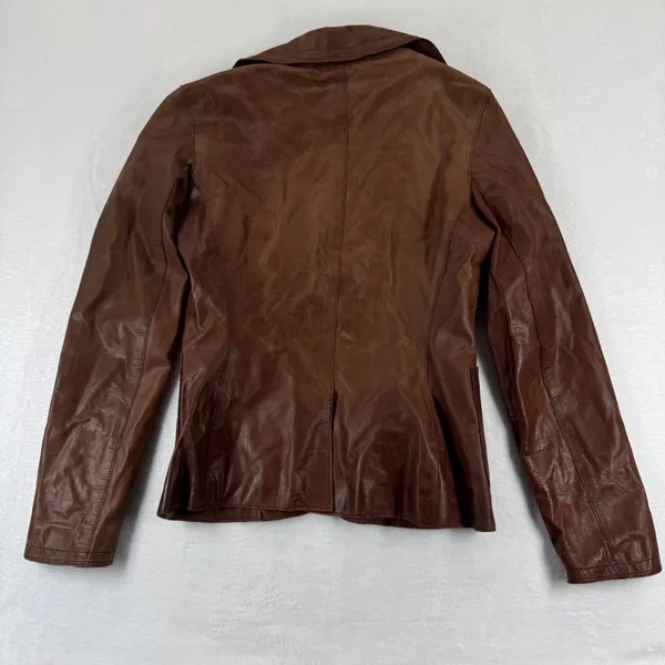ZARA WOMAN Brown‎ Leather Blazer Jacket Button Front Outerwear Size Medium - Image 8
